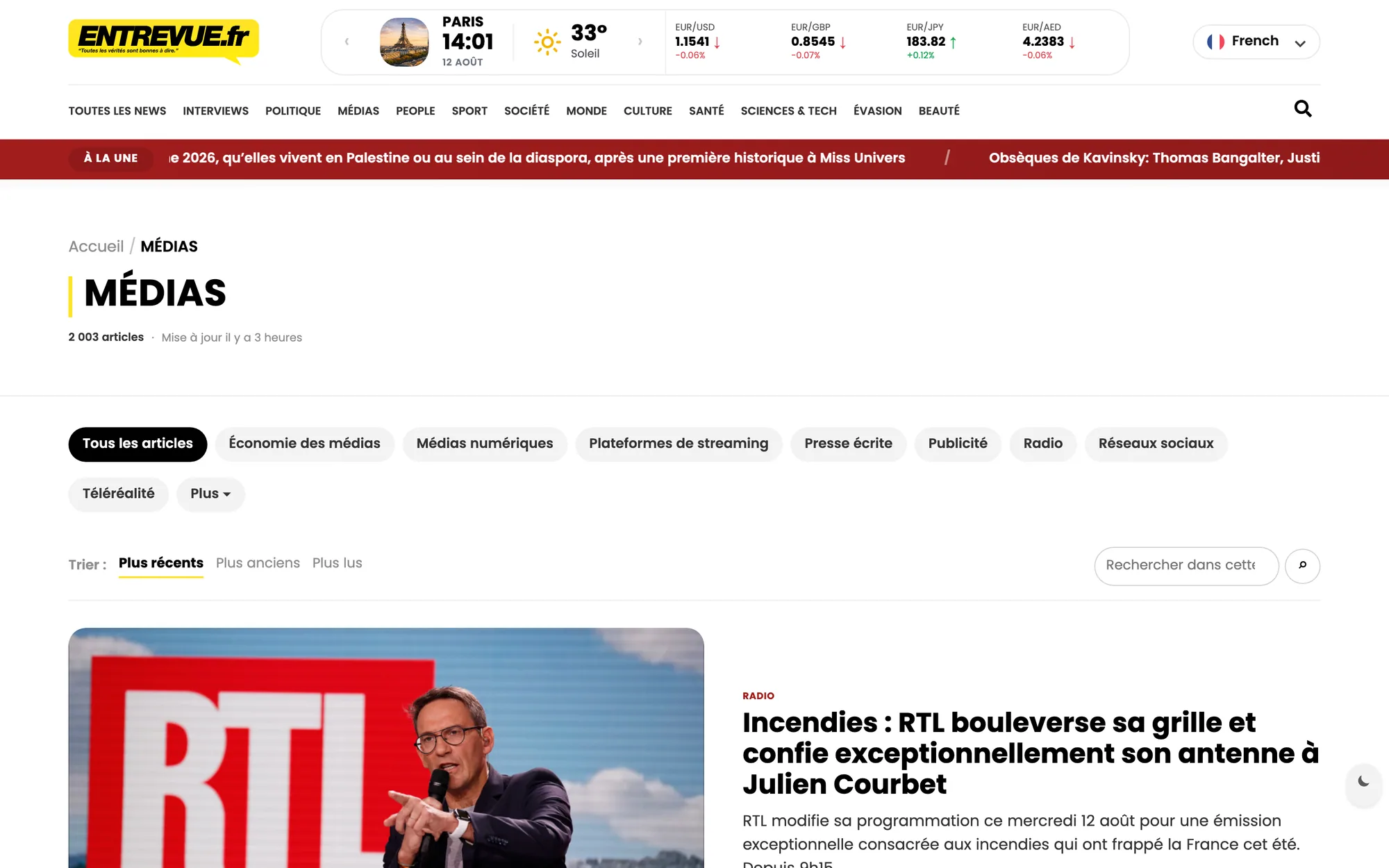 Entrevue — the Médias section