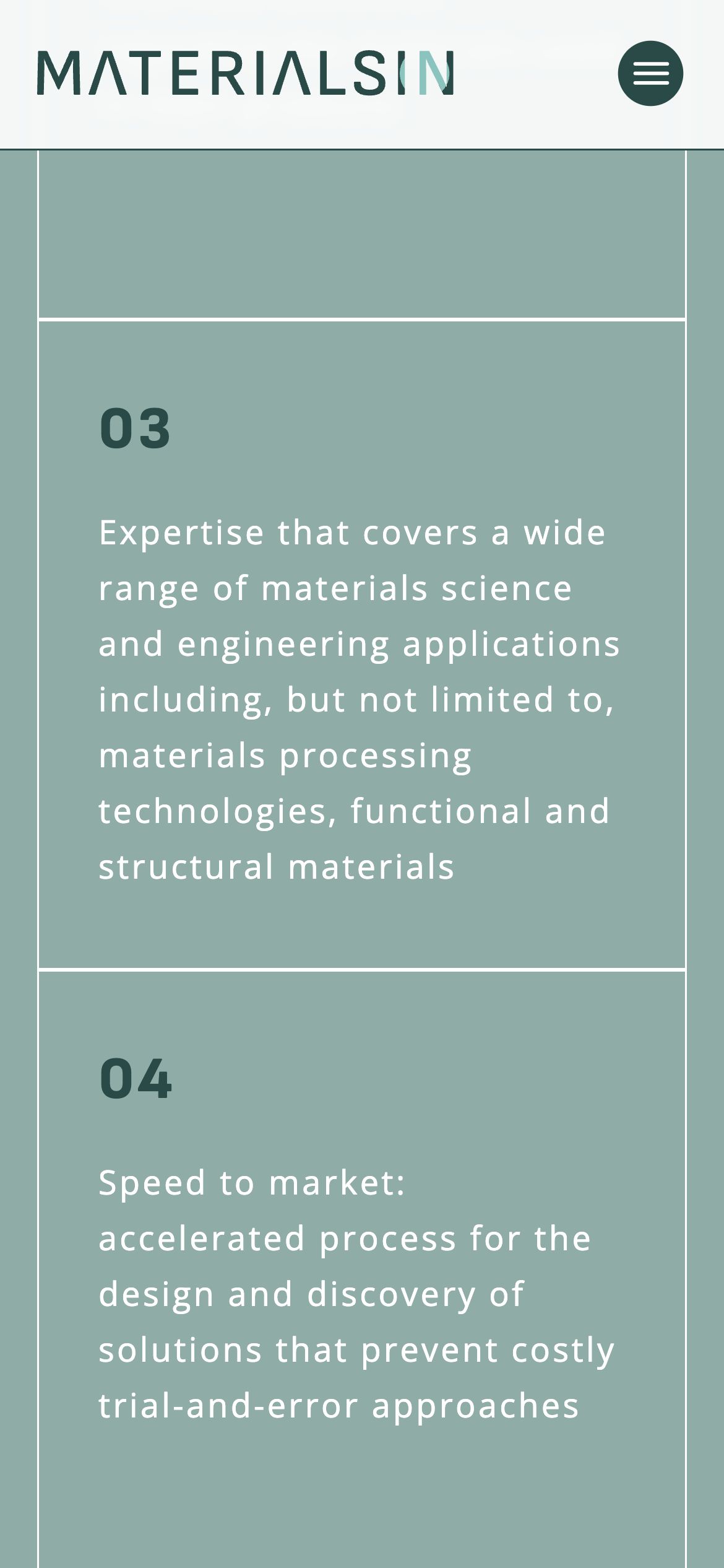 Materials In — mobile screen 4