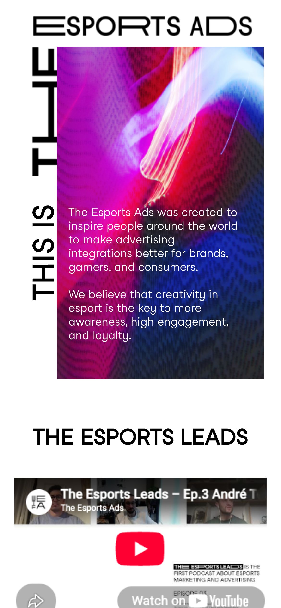 The Esports Ads — mobile screen 1